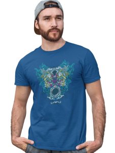 Outlams - Blue Round Neck Cotton Half Sleeved T-Shirt with Printed Graphics