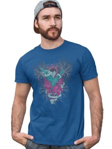 Mirror Monster Blue Round Neck Cotton Half Sleeved T-Shirt with Printed Graphics
