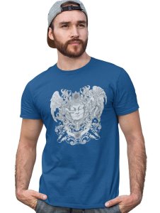 Rods And Roses Blue Round Neck Cotton Half Sleeved T-Shirt with Printed Graphics