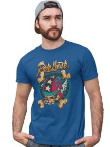Riotous Cranium Blue Round Neck Cotton Half Sleeved T-Shirt with Printed Graphics