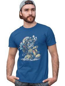 Demon- The Rider Blue Round Neck Cotton Half Sleeved T-Shirt with Printed Graphics