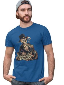 Boxer Monkey Blue Round Neck Cotton Half Sleeved T-Shirt with Printed Graphics