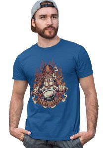 Tattooded Cranium Blue Round Neck Cotton Half Sleeved T-Shirt with Printed Graphics