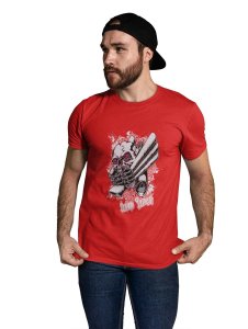 The Strange Craniums Red Round Neck Cotton Half Sleeved T-Shirt with Printed Graphics