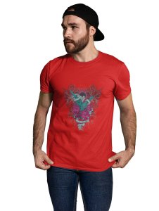 Mirror Monster Red Round Neck Cotton Half Sleeved T-Shirt with Printed Graphics