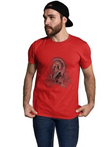 The Evil Angel Red Round Neck Cotton Half Sleeved T-Shirt with Printed Graphics