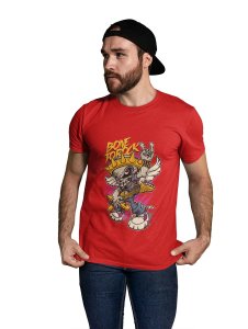 Bone To Rock Red Round Neck Cotton Half Sleeved T-Shirt with Printed Graphics