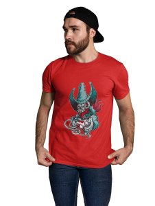 Demon- The Gamer Red Round Neck Cotton Half Sleeved T-Shirt with Printed Graphics