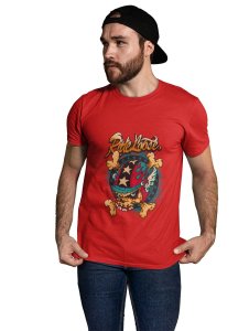 Ride Loose, (BG Yellow) Red Round Neck Cotton Half Sleeved T-Shirt with Printed Graphics