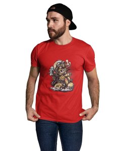 Demon- The Rider Red Round Neck Cotton Half Sleeved T-Shirt with Printed Graphics