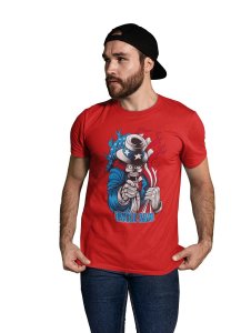 Uncle Sam Red Round Neck Cotton Half Sleeved T-Shirt with Printed Graphics