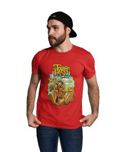 High Jump Kangaroo Red Round Neck Cotton Half Sleeved T-Shirt with Printed Graphics