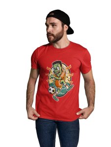 Frankinston's Soccer Red Round Neck Cotton Half Sleeved T-Shirt with Printed Graphics