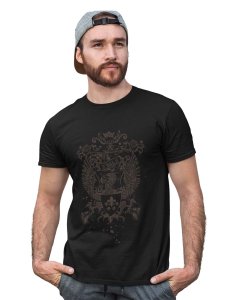 The Royal Eagle Black Round Neck Cotton Half Sleeved T-Shirt with Printed Graphics