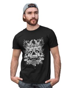 The Strange Craniums Black Round Neck Cotton Half Sleeved T-Shirt with Printed Graphics