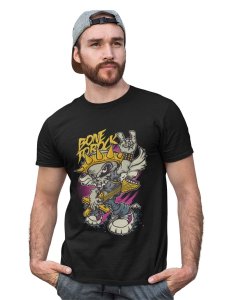 Bone To Rock Black Round Neck Cotton Half Sleeved T-Shirt with Printed Graphics