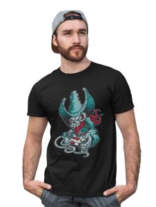 Demon- The Gamer Black Round Neck Cotton Half Sleeved T-Shirt with Printed Graphics