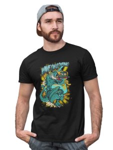 The Wave Monster Graphic Printed Black Cotton Round Neck Half Sleeves Tshirt