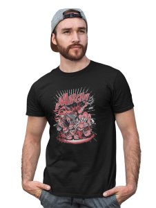 The Monster Bowling Black Round Neck Cotton Half Sleeved T-Shirt with Printed Graphics