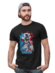 Uncle Sam Black Round Neck Cotton Half Sleeved T-Shirt with Printed Graphics
