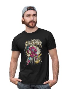 Skull Ice Hockey Black Round Neck Cotton Half Sleeved T-Shirt with Printed Graphics