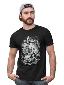 Tattooded Cranium Black Round Neck Cotton Half Sleeved T-Shirt with Printed Graphics
