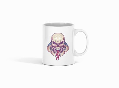 Dragon tongue Skull - animation themed printed ceramic white coffee and tea mugs/ cups for animation lovers