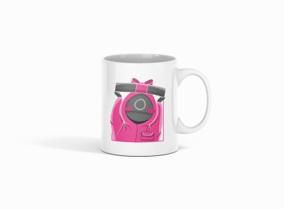 Pink Mask Man With Box- animation themed printed ceramic white coffee and tea mugs/ cups for animation lovers