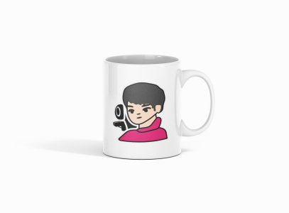 Pink shirt boy - animation themed printed ceramic white coffee and tea mugs/ cups for animation lovers