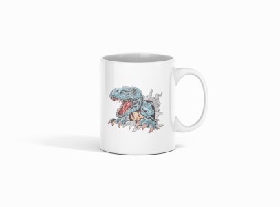 Dinasaur growling - animation themed printed ceramic white coffee and tea mugs/ cups for animation lovers