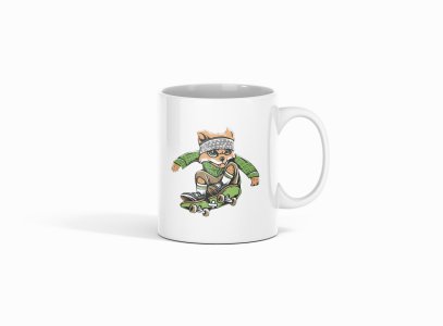 Skate fox - animation themed printed ceramic white coffee and tea mugs/ cups for animation lovers