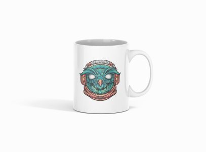 Owl with headphone - animation themed printed ceramic white coffee and tea mugs/ cups for animation lovers