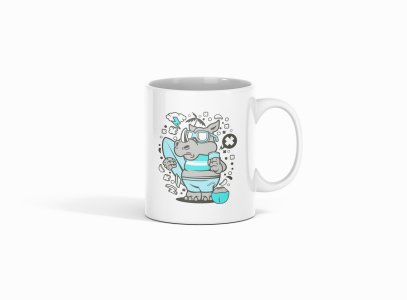 Rhino standing - animation themed printed ceramic white coffee and tea mugs/ cups for animation lovers