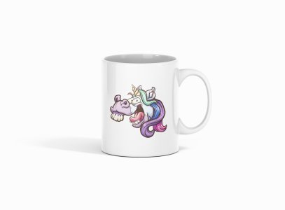 Unicorn smiling - animation themed printed ceramic white coffee and tea mugs/ cups for animation lovers