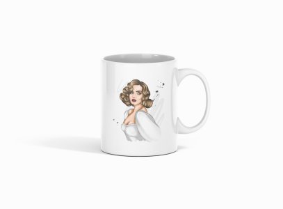 White dress woman - animation themed printed ceramic white coffee and tea mugs/ cups for animation lovers