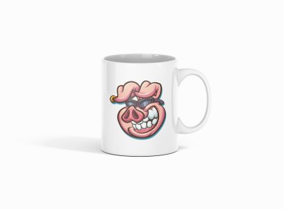 Pig smiling - animation themed printed ceramic white coffee and tea mugs/ cups for animation lovers