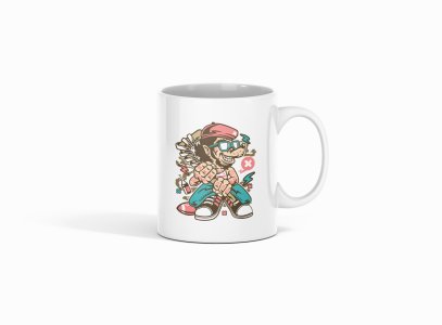 Monkey with hockey stick - animation themed printed ceramic white coffee and tea mugs/ cups for animation lovers