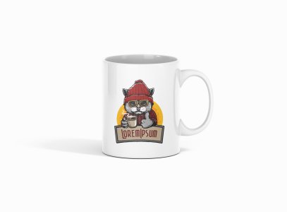 Cat with coffee - animation themed printed ceramic white coffee and tea mugs/ cups for animation lovers