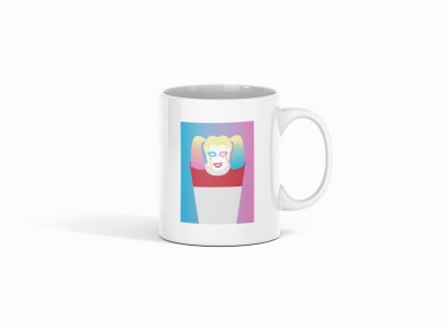 Harley Quinn smiling - animation themed printed ceramic white coffee and tea mugs/ cups for animation lovers