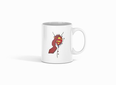 Superman with tie - animation themed printed ceramic white coffee and tea mugs/ cups for animation lovers