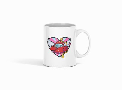 Pink heart arrow, game man - animation themed printed ceramic white coffee and tea mugs/ cups for animation lovers