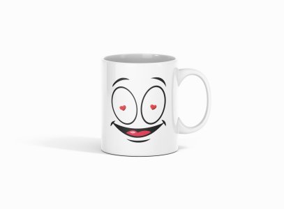 Flashing Heart in Eyes- emoji printed ceramic white coffee and tea mugs/ cups for emoji lover people