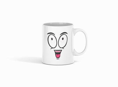 Looking Up Emoji- emoji printed ceramic white coffee and tea mugs/ cups for emoji lover people