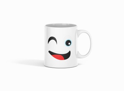 Wink Emoji- emoji printed ceramic white coffee and tea mugs/ cups for emoji lover people