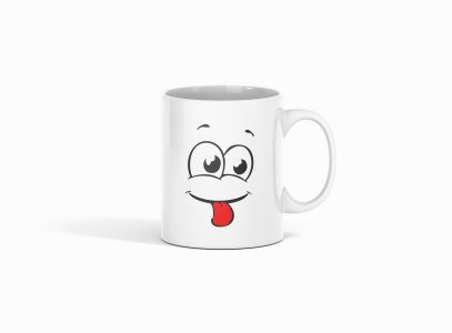 Baby Tongue Emoji - emoji printed ceramic white coffee and tea mugs/ cups for emoji lover people