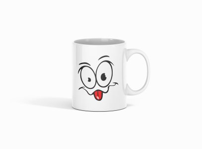 Tongue Out Lips Wave Emoji- emoji printed ceramic white coffee and tea mugs/ cups for emoji lover people