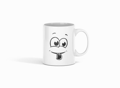 Baby Tongue Emoji -(BG Black)- emoji printed ceramic white coffee and tea mugs/ cups for emoji lover people