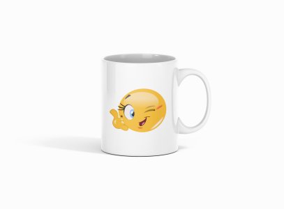 Blink a wink Emoji - emoji printed ceramic white coffee and tea mugs/ cups for emoji lover people