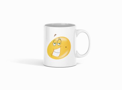 Naughty Smiling Emoji- emoji printed ceramic white coffee and tea mugs/ cups for emoji lover people
