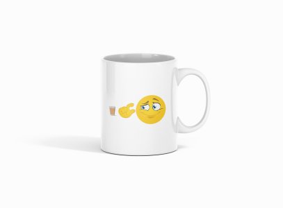 A Cup of Tea and indicating emoji- emoji printed ceramic white coffee and tea mugs/ cups for emoji lover people